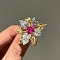 Brass Micro Pave Cubic Zirconia Flower Cuff Rings for Women, Golden, 22x23mm, Inner Diameter: 17mm