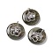 Natural Labradorite Pendants, Flat Round Charms, with Platinum Tone Brass Flower with Butterfly Findings, Cadmium Free & Nickel Free & Lead Free, 30~35x28~32x10~10.5mm, Hole: 2mm