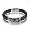 Men's Braided Leather Cord Bracelets, with 304 Stainless Steel Findings and Magnetic Clasps, Rectangle with Skull, Black, 8-5/8 inch(220mm)