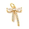 Rack Plating Brass Micro Pave Clear Cubic Zirconia Pendants, Long-Lasting Plated, with Jump Rings, Lead Free & Cadmium Free, Bowknot, Real 18K Gold Plated, 16x12x3mm, Hole: 3mm