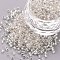 Glass Bugle Beads, Silver Lined, Floral White, 1.8~2.2x1.8~2mm, Hole: 0.8~0.9mm, about 15000pcs/pound