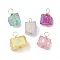 Electroplated Natural Quartz Pendants, Irregular Shaped Charms with Eco-Friendly Copper Wire Loops, Golden, 18~18.5x9.5~15.5x9~12mm, Hole: 4mm