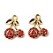UV Plating Alloy Rhinestone Pendants, Cherry, Golden, 17x14x3.5mm, Hole: 2mm