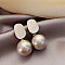 Alloy Enamel Dangle Stud Earrings, with Imitation Pearl, Nuggets with Round, Golden, Antique White, 35mm