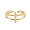 Brass Cuff Rings, Open Rings, Nickel Free, Real 16K Gold Plated, US Size 8 3/4(18.7mm)