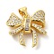 Brass Micro Pave Clear Cubic Zirconia Pendants, Cadmium Free & Lead Free, Bowknot, Real 16K Gold Plated, 18x19x5mm, Hole: 4x3.5mm