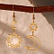 Bohemian Styles 304 Stainless Steel Dangle Earrings, Moon & Sun, Left and Right, Golden, 53~55x17~19.5mm