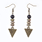 Natural Unakite and Sandalwood Beads Dangle Earrings, with Alloy Blank Tag Pendants and Brass Earring Hooks, Triangle, Antique Bronze, 69~70mm, Pendant: 57mm, Pin: 0.6mm