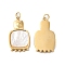 Ion Plating(IP) 304 Stainless Steel Pendants, with White Shell and Jump Ring, Square with Sun Charm, Real 14K Gold Plated, 21x12x2.5mm, Hole: 3mm