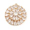 Brass Pendants, Flat Round Charms, with Glass, Real 18K Gold Plated, 23.5x22x6.5mm, Hole: 1.5mm