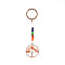 Flat Round with Tree of Life Natural Carnelian Chips Keychains, with Chakra Round Gemstone and Brass Findings, for Car Backpack Pendant Accessories, 10.5cm