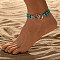 Double Heart Alloy Link Stretch Anklets, Synthetic Turquoise & Glass Seed Beaded Double Layer Necklaces, Dark Turquoise, 8-1/8 inch(205mm), Inner Diameter: 2-1/2 inch(65mm)