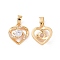 Real 18K Gold Plated Brass Micro Pave Cubic Zirconia Pendants, Cadmium Free & Nickel Free & Lead Free, Heart Charms, Clear, 12.5x12x5mm, Hole: 5x3mm