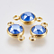 K9 Glass Links connectors, Faceted, with 304 Stainless Steel Findings, Ion Plating (IP), Flat Round, Golden, Royal Blue, 17.5x10x6mm, Hole: 2.5mm