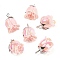 Opaque Resin Pendants, AB Color, Flower Charms with Platinum Tone Alloy Leaf, Pink, 18.5x10x10mm, Hole: 1.4mm