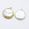 Natural Cultured Freshwater Pearl Pendants, with Brass Findings, Flat Round, Mixed Color, 20~26x16~20x4~6mm, Hole: 1mm