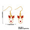 Christmas Theme Brass Dangle Earrings, Golden, Deer, 35x13mm