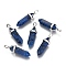 Natural Dalmatian Jasper Double Terminated Pointed Pendants, with Random Alloy Pendant Hexagon Bead Cap Bails, Bullet, Platinum, Dyed, 36~45x12mm, Hole: 3x5mm, Gemstone: 10mm in diameter