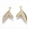 Brass Micro Pave Cubic Zirconia Pendants, Nickel Free, Fish Tail, Clear, Real 18K Gold Plated, 16.5x9x1.5mm, Hole: 1mm