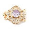 Brass Micro Pave Clear Cubic Zirconia Box Clasps, 2-Strand, 4-Hole, with Lilac Glass Rhinestone, Crown, 17.5x22x9mm, Hole: 1.4mm