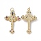 Brass Colorful Cubic Zirconia Pendants, Cadmium Free & Nickel Free & Lead Free, with Jump Ring, Cross with Jesus Charms, Real 18K Gold Plated, 33x19x4mm, Hole: 3mm
