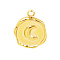 304 Stainless Steel Pendants, Flat Round Charm, Golden, Moon, 16x13mm