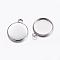 Tarnish Resistant 304 Stainless Steel Pendant Cabochon Settings, Plain Edge Bezel Cups, Flat Round, Stainless Steel Color, Tray: 14mm, 19.5x16x2mm, Hole: 2.2mm