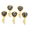 Natural Dalmatian Jasper Pendants, with Light Gold Plated Brass Findings, Key with Heart Charm, 38x17x6.5~7mm, Hole: 1.8mm
