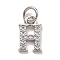 Initial Letter Brass with Cubic Zirconia Charms, Platinum, Long-Lasting Plated, Lead Free & Cadmium Free, Letter H, 10.5x6.5x1.5mm, ring: 5x1mm, inner diameter: 3mm