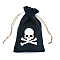 Halloween Burlap Packing Pouches, Drawstring Bags, Rectangle with Skull Pattern, Black, 15x10cm