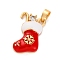 Christmas Theme Brass Micro Pave Cubic Zirconia Pendants, Nickel Free, with Enamel, Christmas Stocking, Real 18K Gold Plated, 19x11.5x4.5mm, Hole: 4x2.5mm
