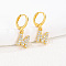 Brass Micro Pave Clear Cubic Zirconia Hoop Earrings, Golden, Letter M, 25x8mm