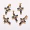 Brass Micro Pave Cubic Zirconia Pendants, with Paua Shell/Abalone Shell, Cross, Golden, 21.5x14x2mm, Hole: 3.5x4.5mm