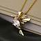Brass Pave Cubic Zirconia Little Bird Pendant Necklaces, Golden, Clear, 17.72 inch(45cm)