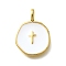 Brass with Enamel Pendants, Lead Free & Cadmium Free, Real 18K Gold Plated, Rack Plating, Flat Round, Cross, 18.5x13.5x2mm, Hole: 3.5mm