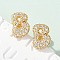 Brass Micro Pave Cubic Zirconia Stud Earrings, Rack Plating, Long-Lasting Plated, Real 18K Gold Plated, Letter B, 13.5x9.5mm