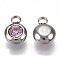 Rhinestone Charms, October Birthstone Charms, with 201 Stainless Steel, Flat Round, Stainless Steel Color, Light Rose, 9x6.5x4mm, Hole: 1.8mm