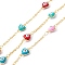 Handmade Eco-friendly Brass Enamel Heart with Evil Eye Link Chain, Real 18K Gold Plated, Lead Free & Cadmium Free, Soldered, with Spool, Colorful, 11x7x4mm, 2.5x2x0.5