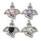 Rack Plating Alloy & Glass Charms, Lead Free & Cadmium Free & Nickel Free, Demon with Heart Charms, Platinum, 25.5x24x5.5mm, Hole: 1.6mm