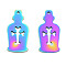 Ion Plating(IP) 201 Stainless Steel Pendants, Halloween Style, Bottle with Cross, Rainbow Color, 25x12x1mm, Hole: 1.4mm