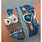 Suede & Imitation Leather Cord Knitted Multi-strand Bracelets, Alloy Link Adjustable Bracelets, Owl, 7-1/8 inch(18cm)