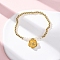Brass Round Beads Charm Bracelets for Women, Flower, with ABS Imitation Pearl, Real 18K Gold Plated, Inner Diameter: 2-1/8 inch(5.5cm)