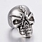 304 Stainless Steel Beads, Large Hole Beads, Skull Head, Antique Silver, 14x10x12.5mm, Hole: 8mm