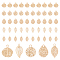 150Pcs 5 Style Rack Plating Brass Filigree Charms, Long-Lasting Plated, Leaf & Flat Round, Light Gold, 9~12.5x6.5~8x0.4mm, Hole: 1~1.2mm, 30pcs/style