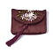 Embroidery Cloth Zip Pouches, with Tassels and Stainless Steel Snap Button, Rectangle, Dark Red, 12x8.5cm