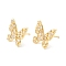 Clear Cubic Zirconia Butterfly Stud Earrings for Women, Cadmium Free & Lead Free, Real 18K Gold Plated, 15x17x2.3mm, Pin: 0.7mm