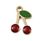 304 Stainless Steel Enamel Charms, Golden, Cherry, 14.5x11x1.5mm, Hole: 1.8mm