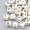 Natural Wood Beads, Horizontal Hole, Cube with Letter, Creamy White, Random Mixed Letters, 8x8x7.5mm, Hole: 2~3.5mm, about 4084pcs/1000g