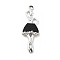 Rack Plating Alloy Enamel Pendants, with Rhinestone, Cadmium Free & Nickel Free & Lead Free, Platinum, Dancer Charm, Black, 35x12x4mm, Hole: 1.8mm