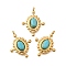 PVD Vacuum Plating 201 Stainless Steel Pendants, with Natural Turquoise, Real 18K Gold Plated, 18x14x4mm, Hole: 1.5mm